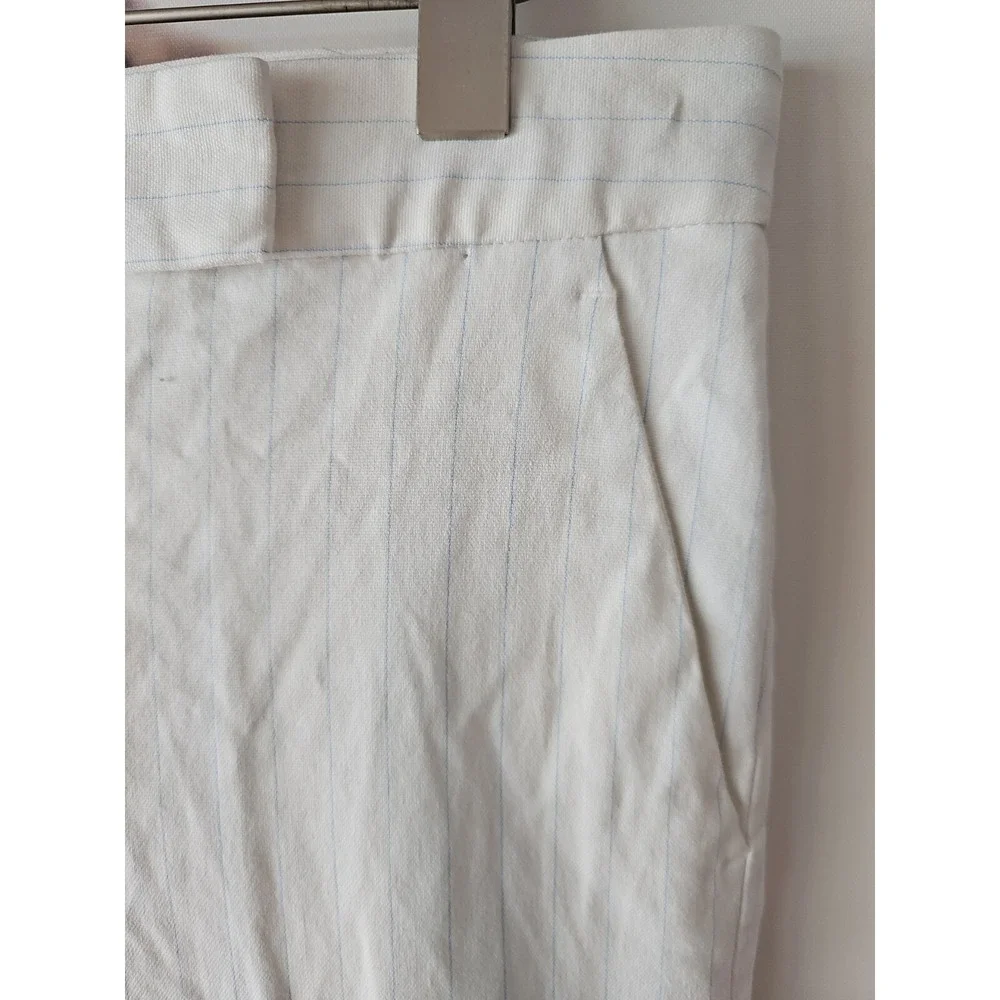 THEORY‎ Womens White Blue Pinstripe Striped Wide Leg Touser Pant Size 12